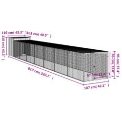 Hønsebur med gård antrasitt 110x813x110 cm galvanisert stål