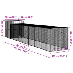 Hønsebur med gård antrasitt 165x863x181 cm galvanisert stål