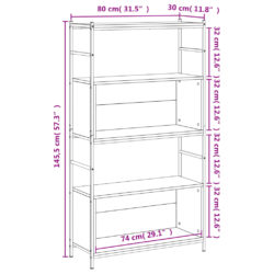 Bokhylle sonoma eik 80x30x145,5 cm konstruert tre og jern