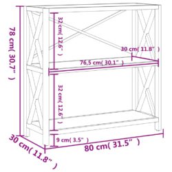 Hylle 3 etasjer 80x30x78 cm heltre eik