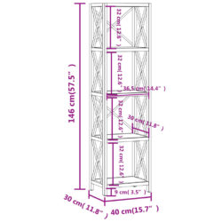 Hylle 5 etasjer 40x30x146 cm heltre eik