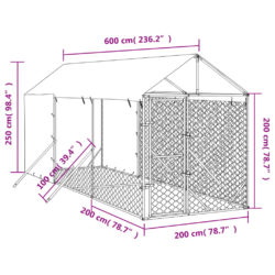 Utendørs hundekennel sølv 2x6x2,5 m galvanisert stål