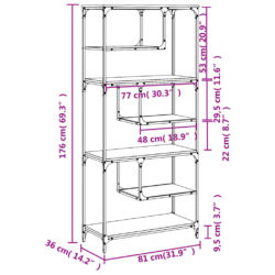 Bokhylle svart 81x36x176 cm konstruert tre