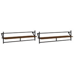 Vegghyller med stenger 2 stk brun eik 100x25x30 cm