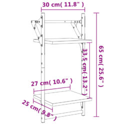 Vegghyller med 2 hyller stenger 2 stk svart 30x25x65 cm