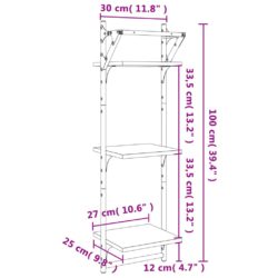 Vegghyller med 2 hyller stenger 2 stk svart 30x25x100 cm