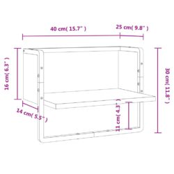 Vegghylle med stang svart 40x25x30 cm