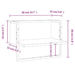 Vegghylle med stang brun eik 40x25x30 cm