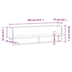 Vegghylle med stang svart 100x25x30 cm