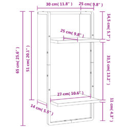 Vegghylle med stang brun eik 30x25x65 cm