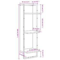 Vegghylle 3 etasjer røkt eik 30x25x100 cm konstruert tre