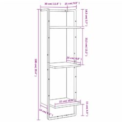 Vegghylle 3 etasjer grå sonoma 30x25x100 cm konstruert tre