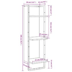 Vegghylle 3 etasjer brun eik 30x25x100 cm konstruert tre