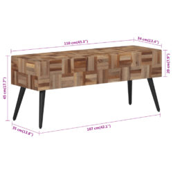 Benk 110x35x45 cm gjenvunnet heltre teak