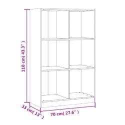 Bokhylle 70x33x110 cm heltre furu