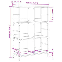 Bokhylle svart 78,5x33x117,5 cm konstruert tre