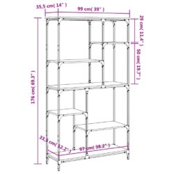 Bokhylle svart 99×35,5×176 cm konstruert tre og jern