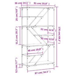 Bokhylle svart 91x36x176 cm konstruert tre og jern