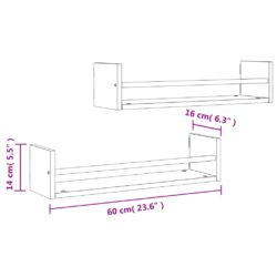 Vegghyller med stenger 2 stk svart 60x16x14 cm