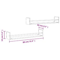 Vegghyller med stenger 2 stk svart 80x16x14 cm