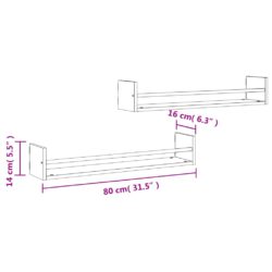 Vegghyller med stenger 2 stk sonoma eik 80x16x14 cm