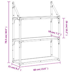 Vegghylle 3 etasjer røkt eik 60x21x78,5 cm konstruert tre