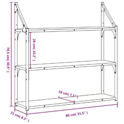 Vegghylle 3 etasjer svart 80x21x78,5 cm konstruert tre