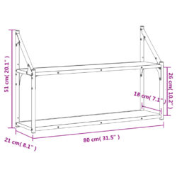 Vegghylle 3 etasjer svart 80x21x51 cm konstruert tre