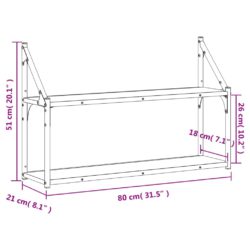 Vegghylle 2 etasjer brun eik 80x21x51 cm konstruert tre