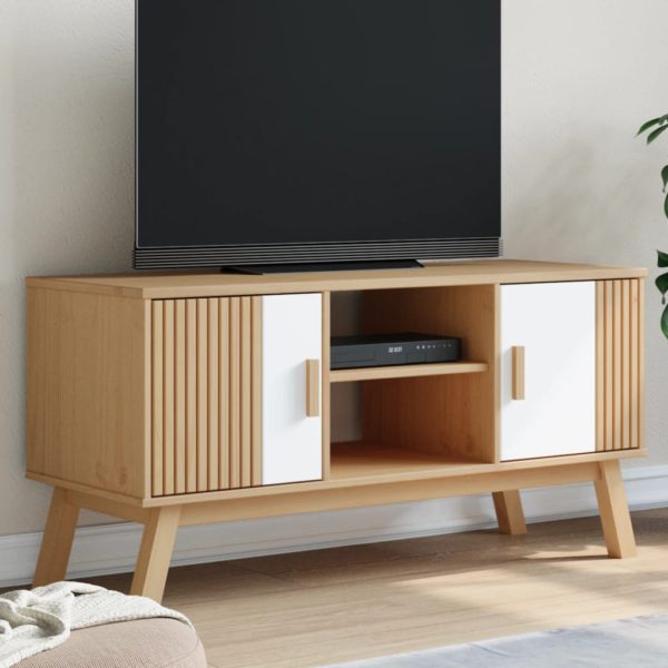 TV-benk OLDEN hvit og brun 114x43x57 cm heltre furu