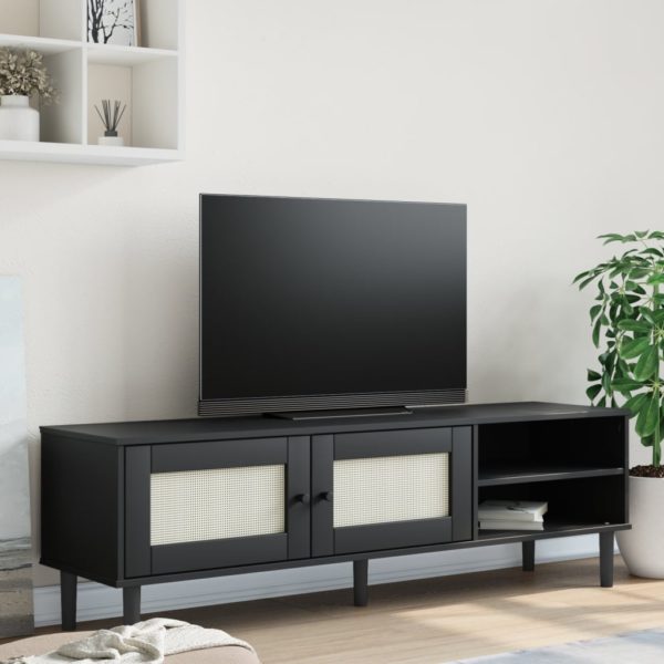 TV-benk SENJA rotting-utseende svart 158x40x49 cm heltre furu