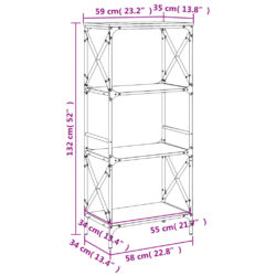 Bokhylle 4 etasjer svart 59x35x132 cm konstruert tre