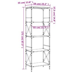 Bokhylle 5 etasjer sonoma eik 59x35x171 cm konstruert tre