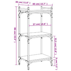 Bokhylle 3 etasjer svart 40x30x86 cm konstruert tre