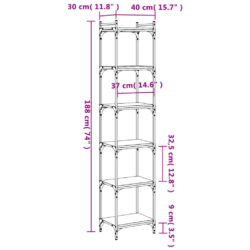 Bokhylle 6 etasjer brun eik 40x30x188 cm konstruert tre