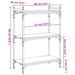 Bokhylle 3 etasjer svart 60x30x86 cm konstruert tre