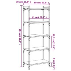 Bokhylle 5 etasjer svart 60x30x154 cm konstruert tre