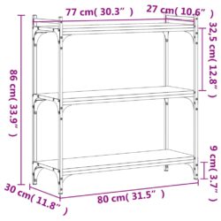 Bokhylle 3 etasjer svart 80x30x86 cm konstruert tre