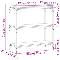 Bokhylle 3 etasjer sonoma eik 80x30x86 cm konstruert tre