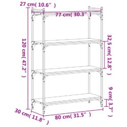 Bokhylle 4 etasjer røkt eik 80x30x120 cm konstruert tre