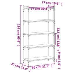 Bokhylle 5 etasjer svart 80x30x154 cm konstruert tre