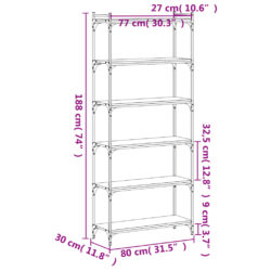 Bokhylle 6 etasjer svart 80x30x188 cm konstruert tre