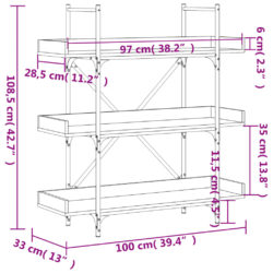 Bokhylle 3 etasjer sonoma eik 100x33x108,5 cm konstruert tre