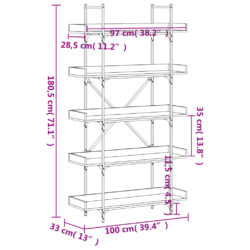 Bokhylle 5 etasjer brun eik 100x33x180,5 cm konstruert tre