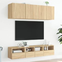 Vegghengte TV-benker 2 stk hvit 40x30x30 cm konstruert tre