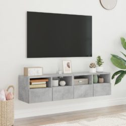 Vegghengte TV-benker 2 stk betonggrå 60x30x30 cm konstruert tre