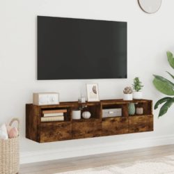 Vegghengte TV-benker 2 stk røkt eik 60x30x30 cm konstruert tre