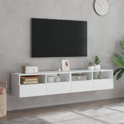 Vegghengte TV-benker 2 stk hvit 80x30x30 cm konstruert tre