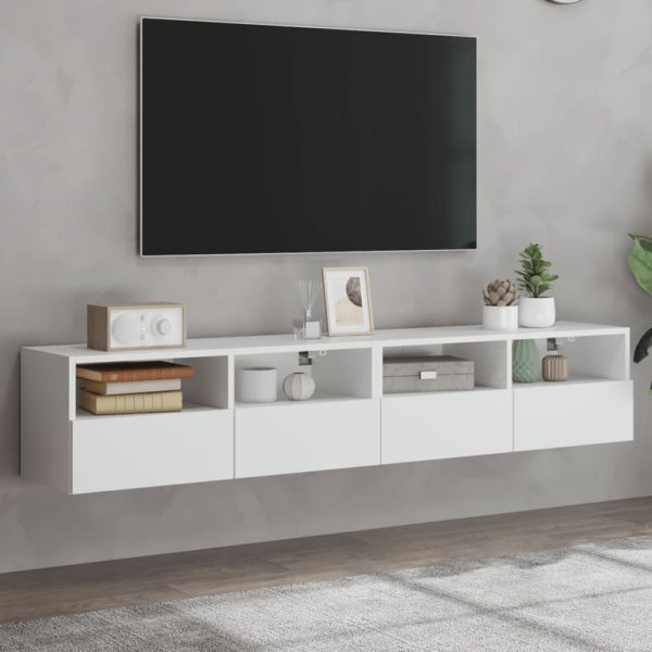 Vegghengte TV-benker 2 stk hvit 80x30x30 cm konstruert tre