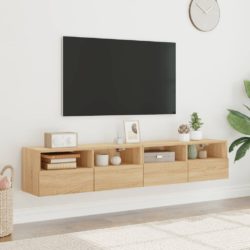 Vegghengte TV-benker 2 stk hvit 80x30x30 cm konstruert tre